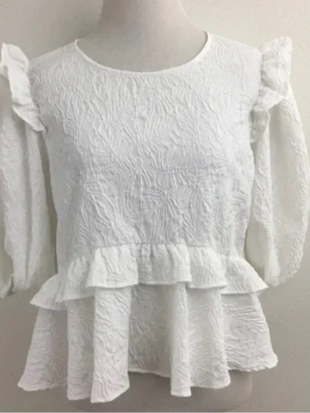 Zara White Textured Ruffle Clean Girl Peplum Top women’s M New